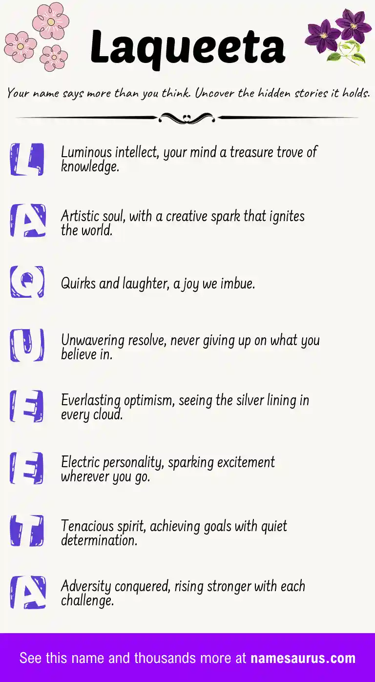 Acrostic poem about Laqueeta.