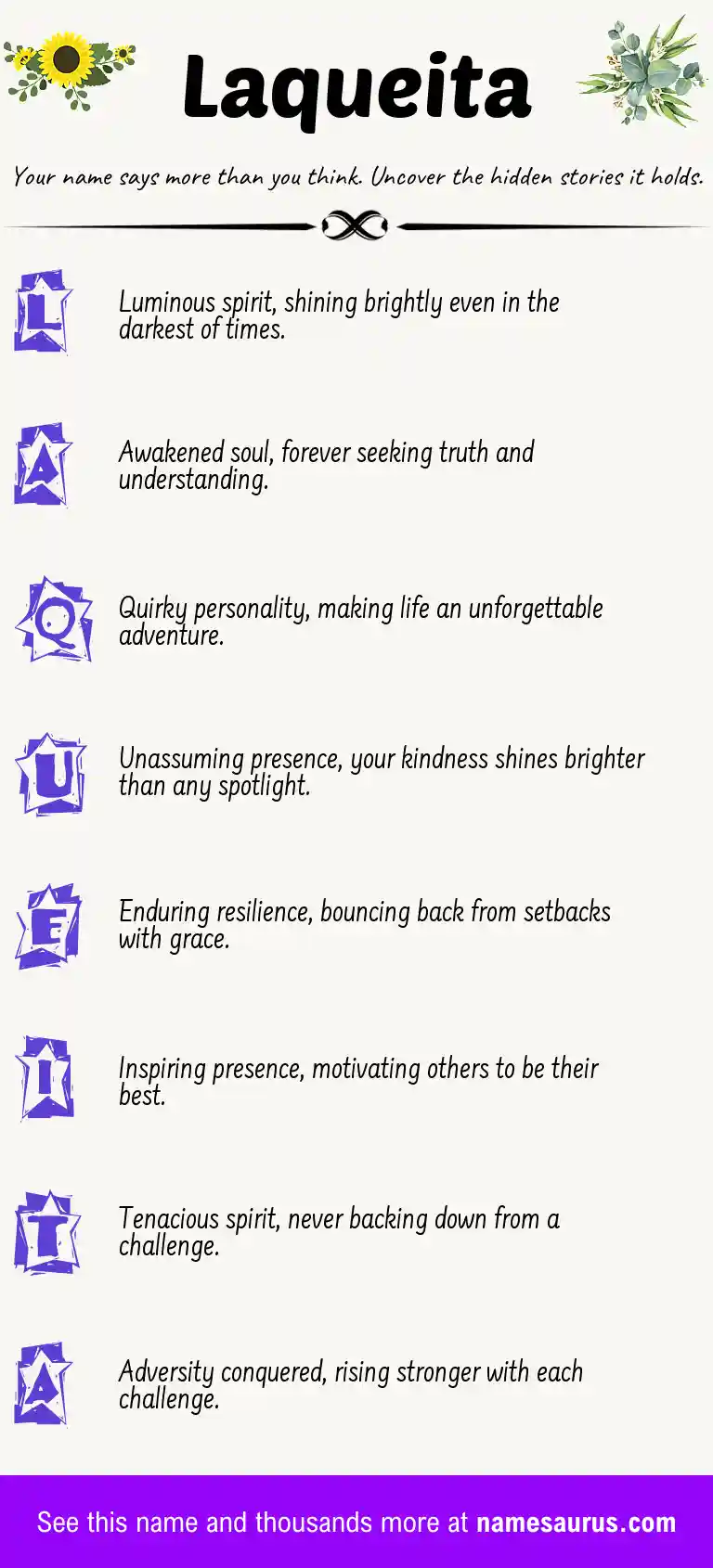 Acrostic poem about Laqueita.