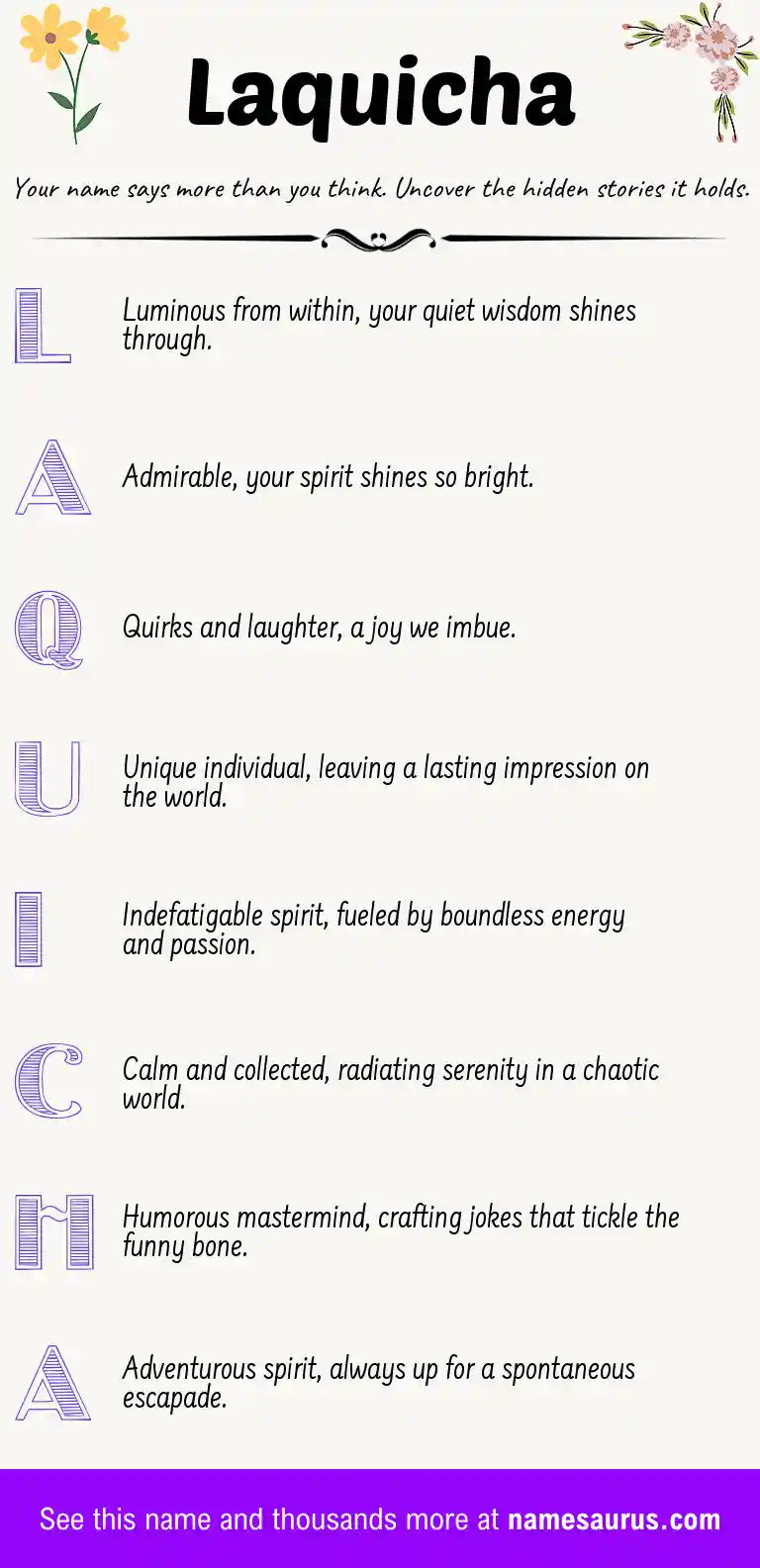 Acrostic poem about Laquicha.