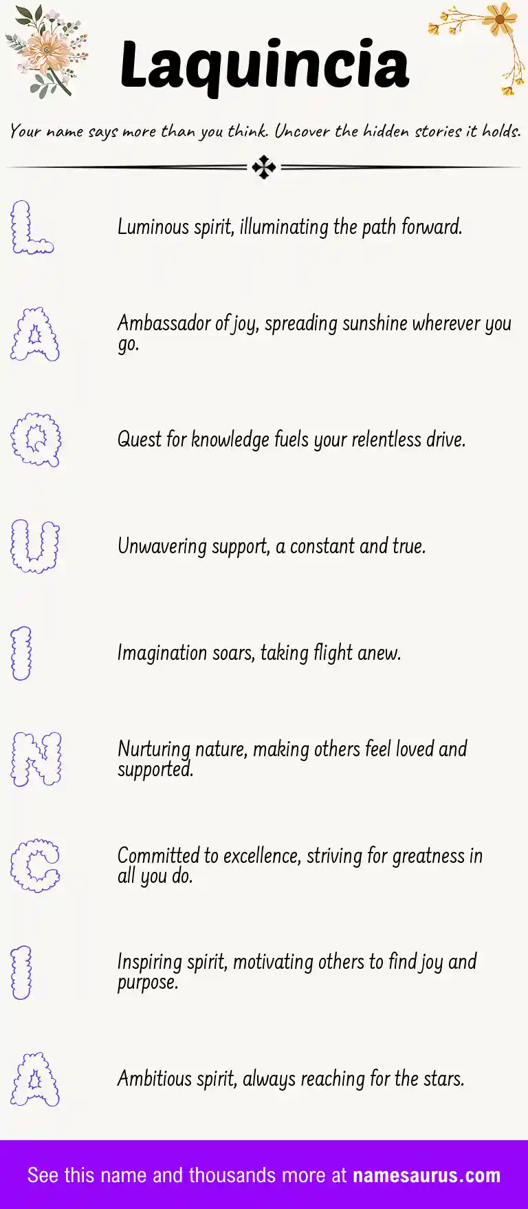 Acrostic poem about Laquincia.