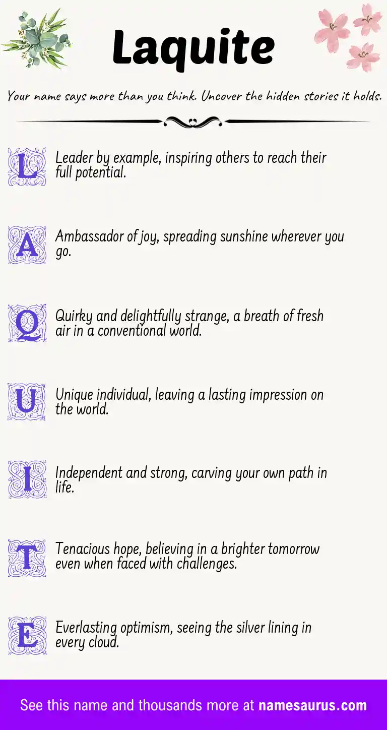 Acrostic poem about Laquite.