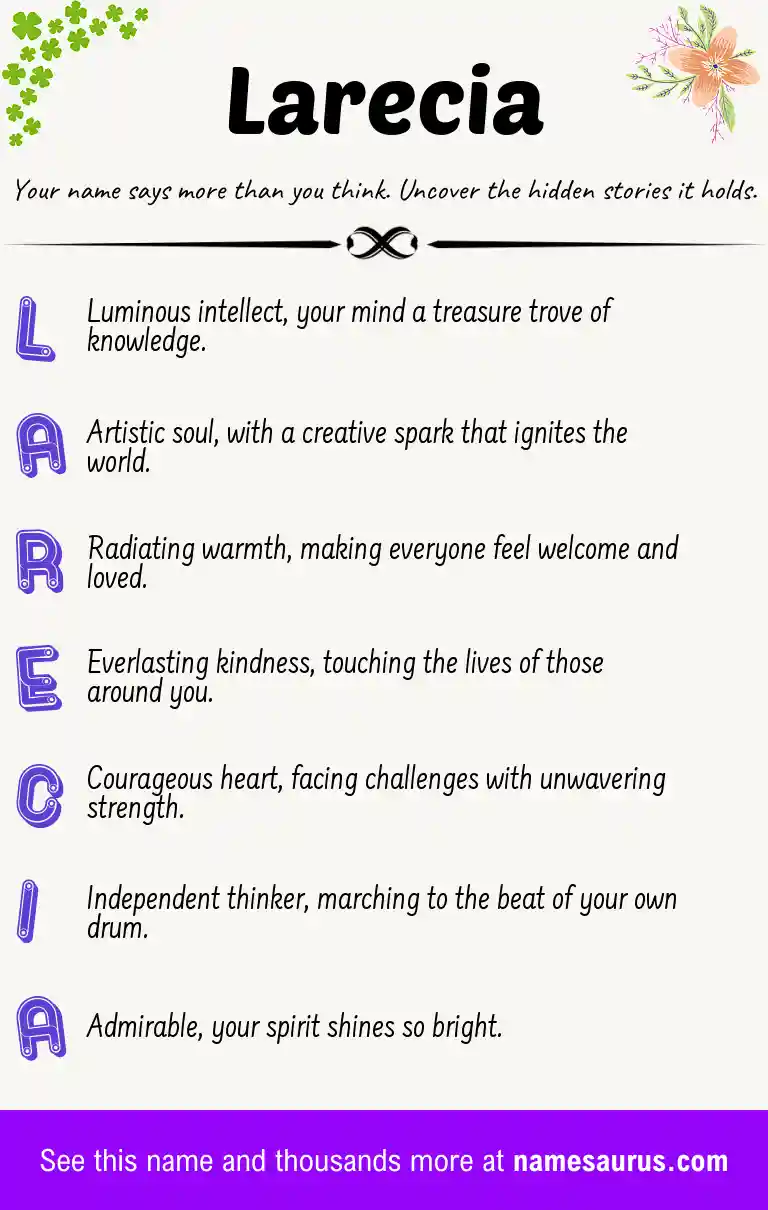 Acrostic poem about Larecia.