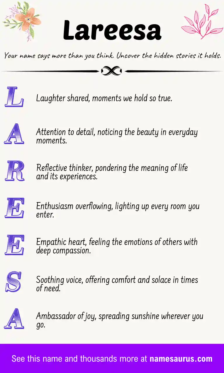 Acrostic poem about Lareesa.