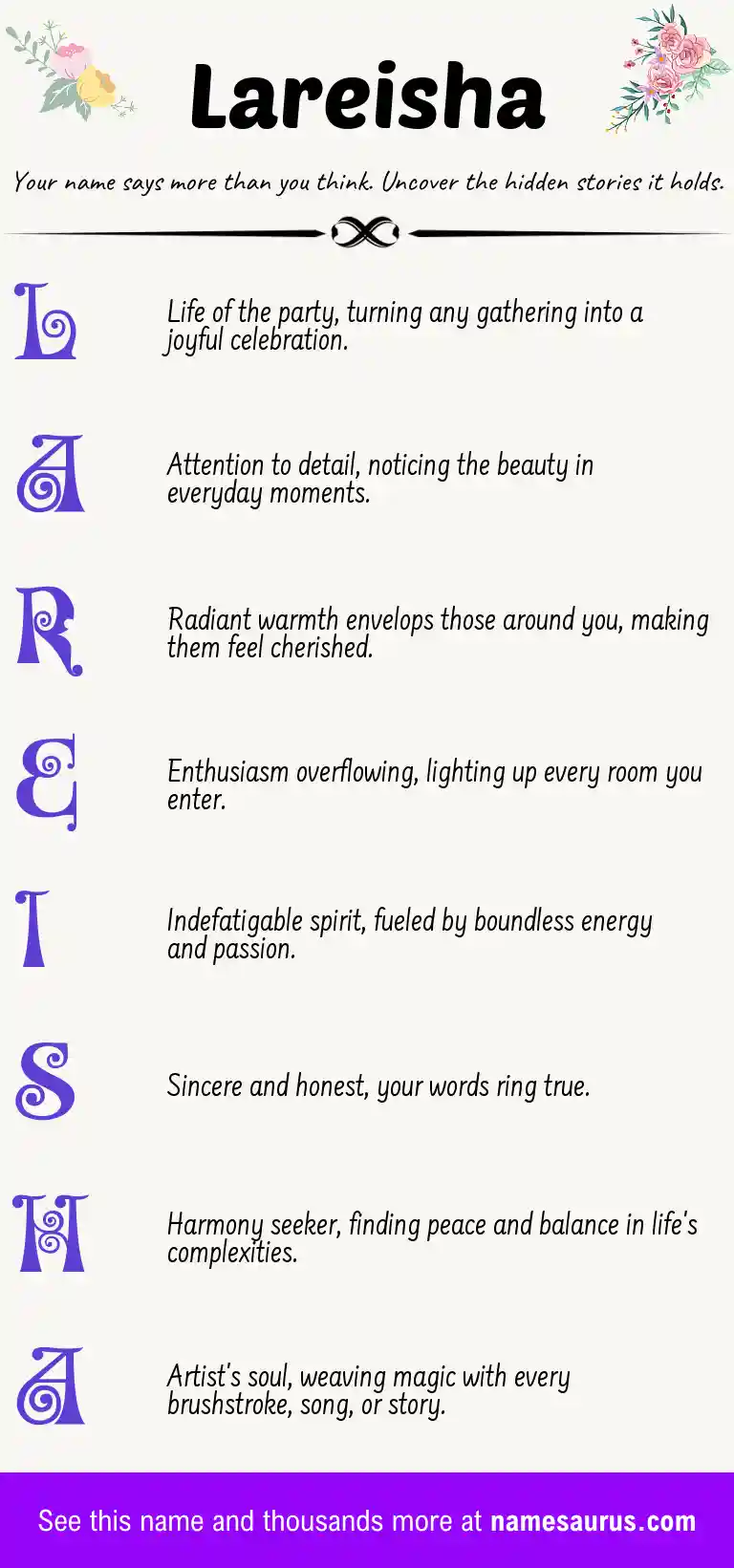 Acrostic poem about Lareisha.