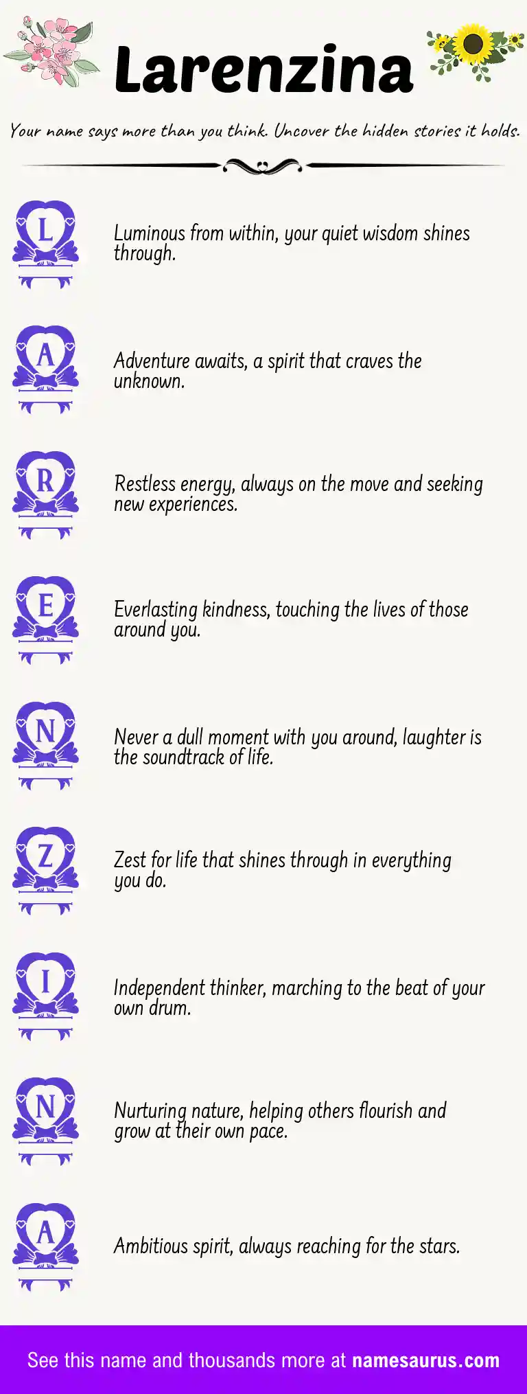Acrostic poem about Larenzina.