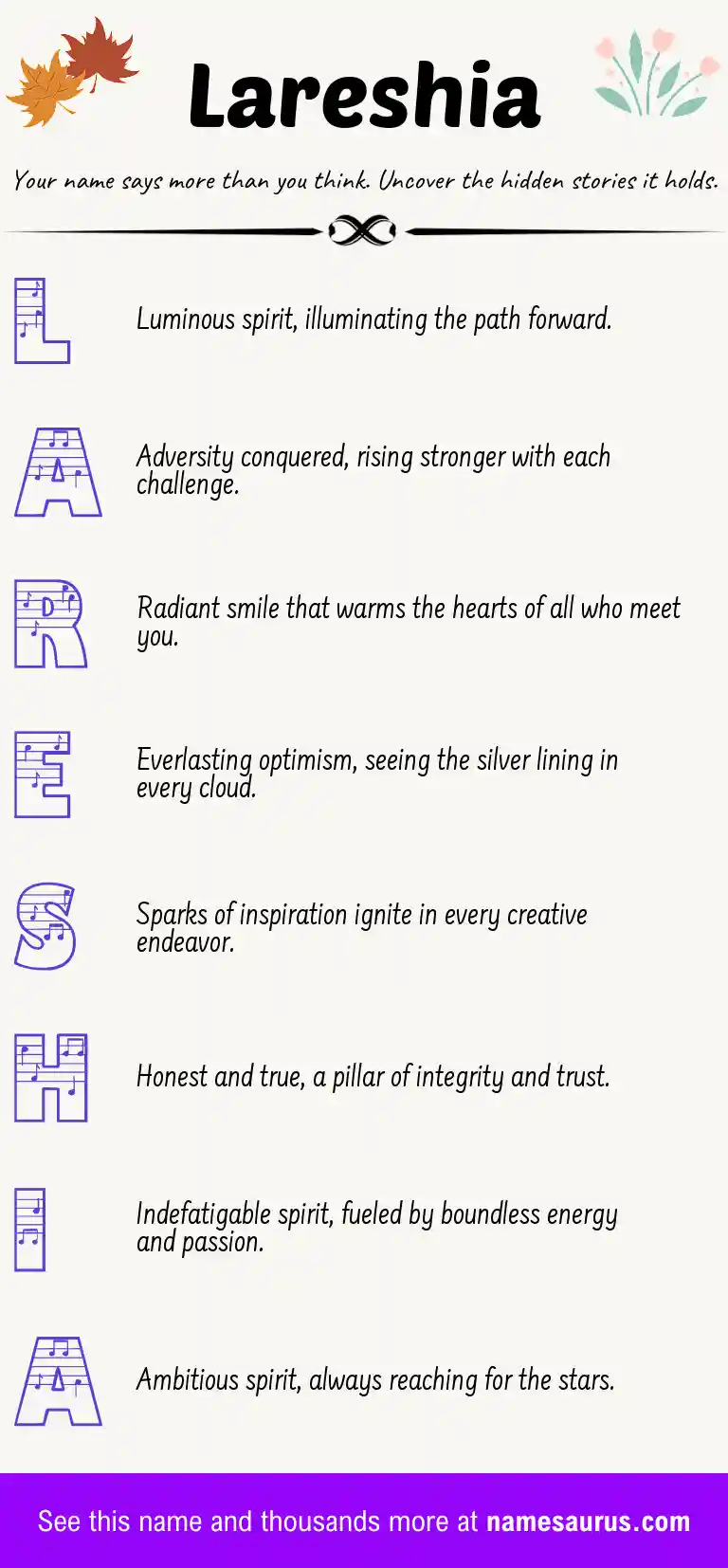 Acrostic poem about Lareshia.