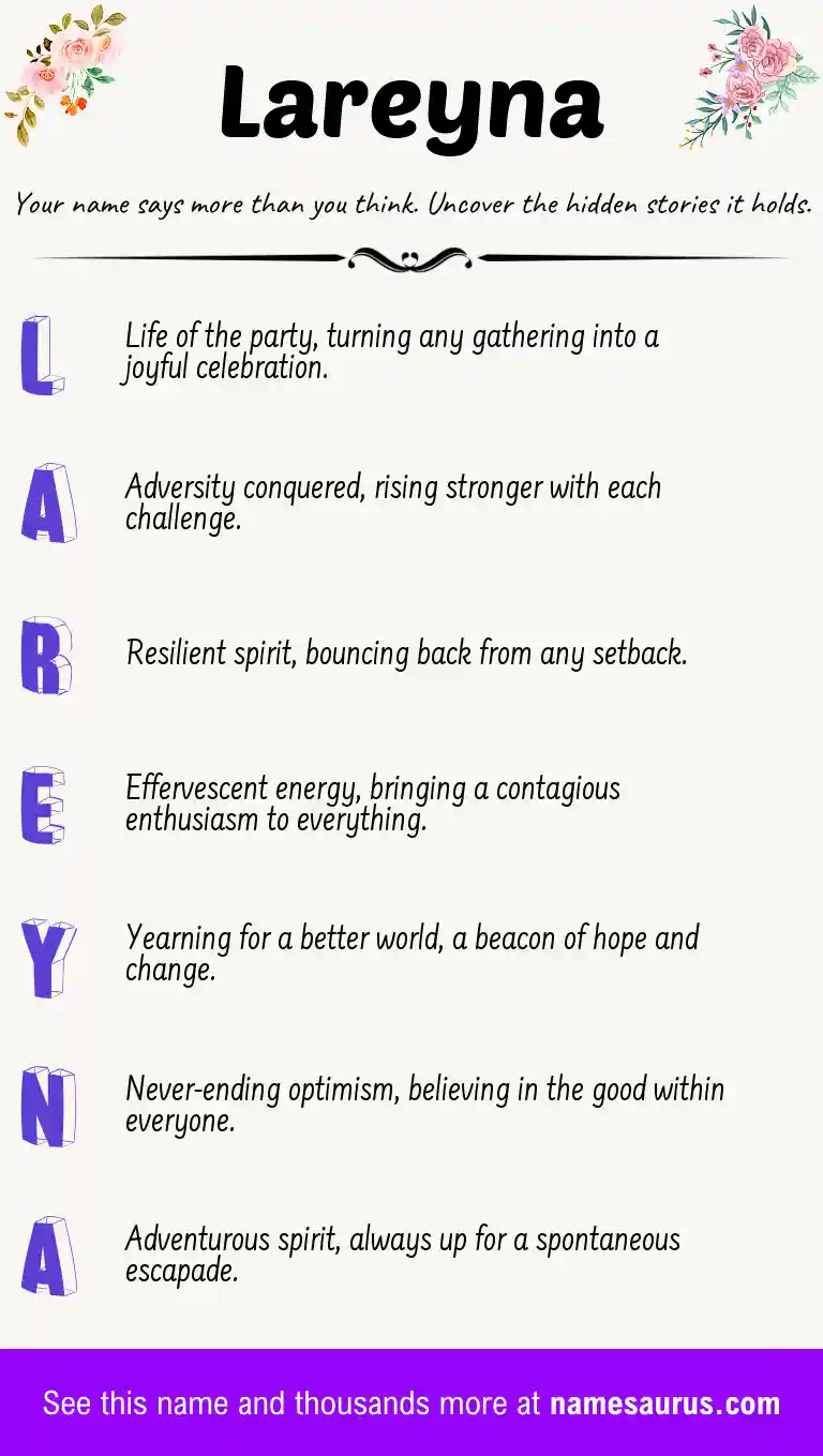 Acrostic poem about Lareyna.