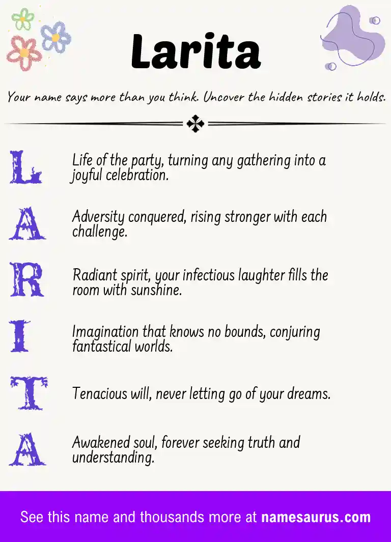 Acrostic poem about Larita.