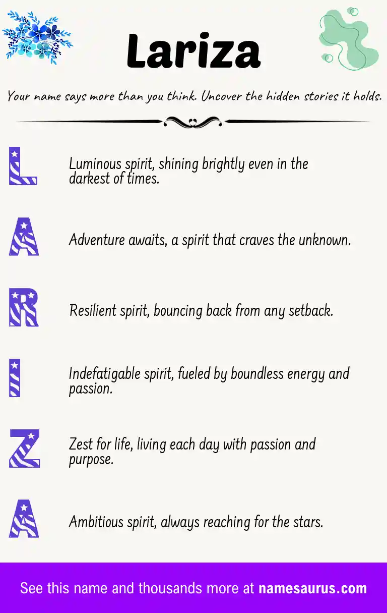 Acrostic poem about Lariza.