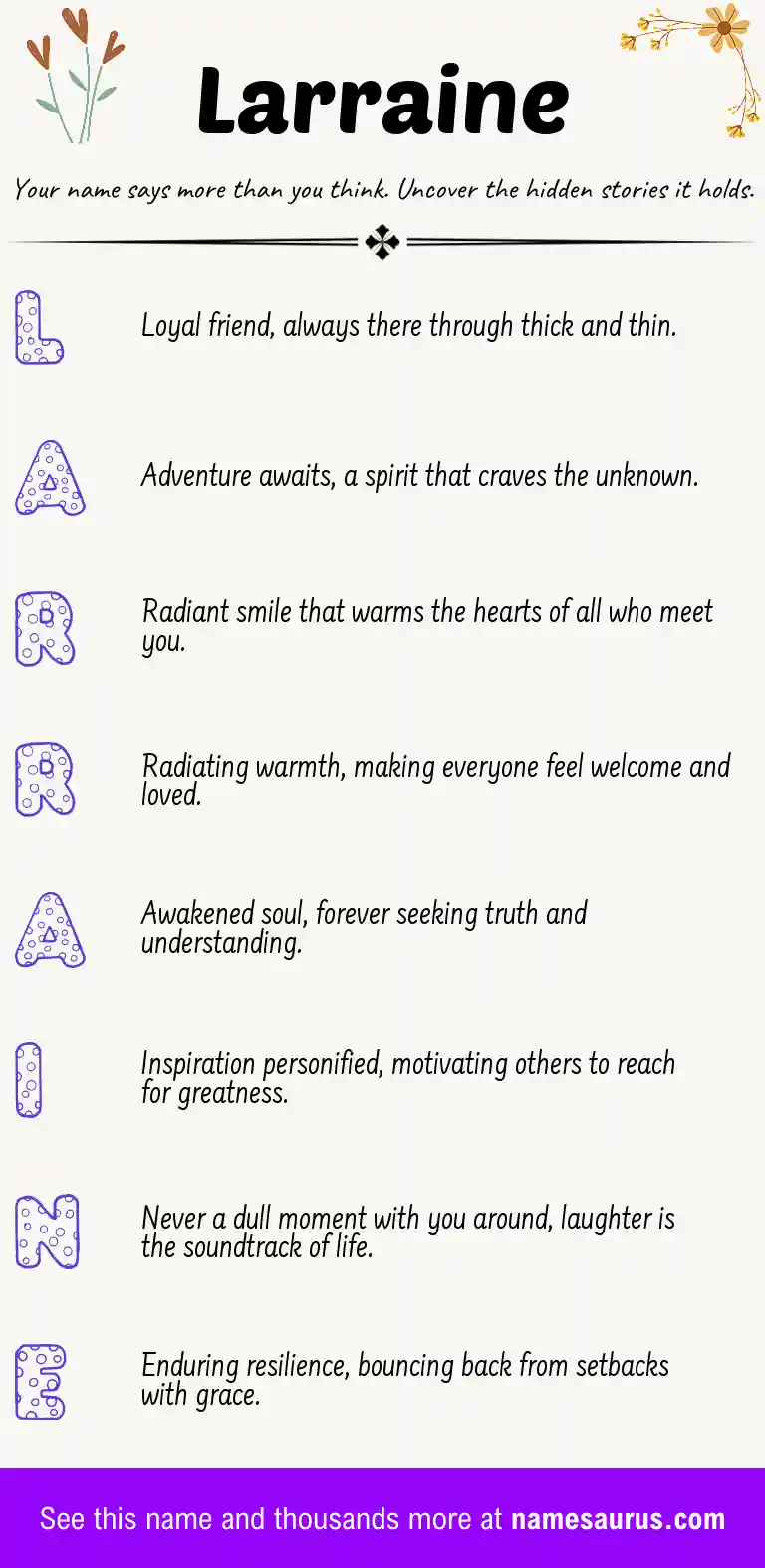 Acrostic poem about Larraine.