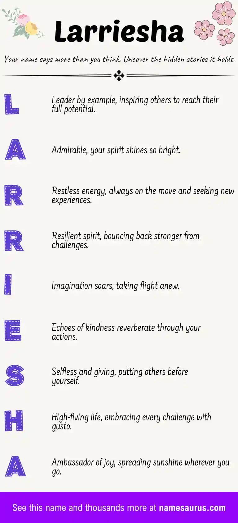 Acrostic poem about Larriesha.