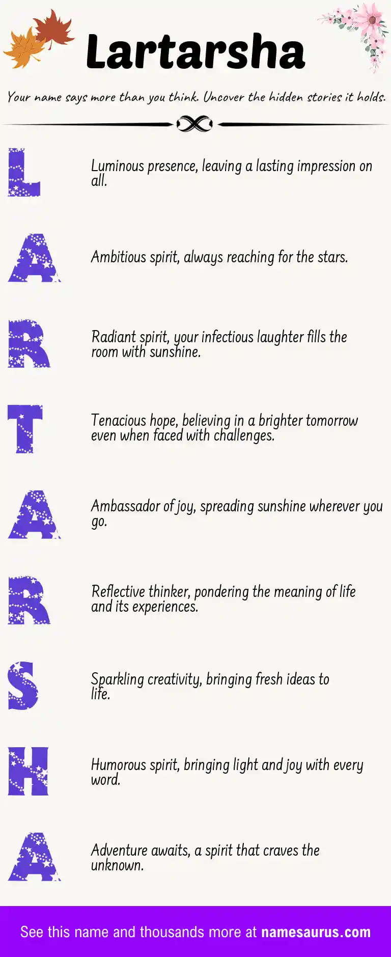 Acrostic poem about Lartarsha.