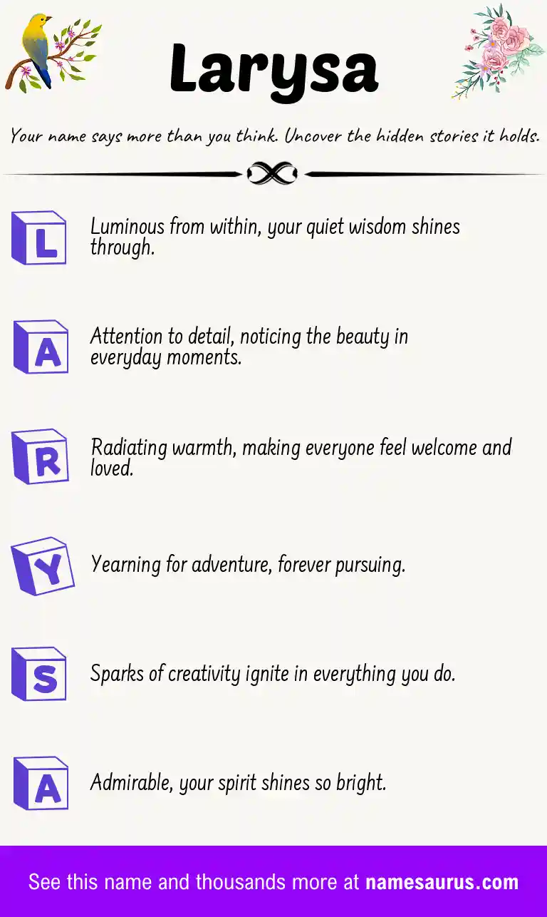 Acrostic poem about Larysa.