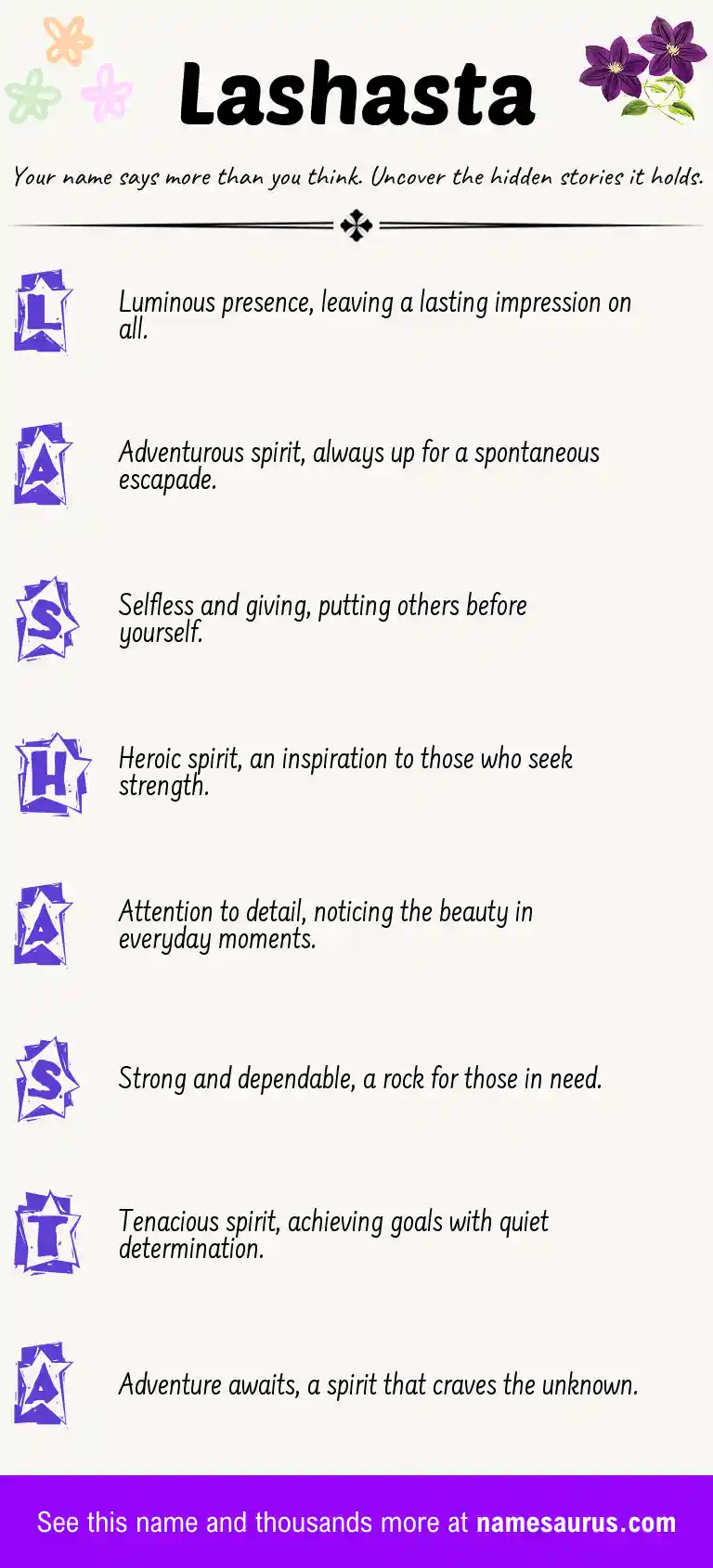 Acrostic poem about Lashasta.