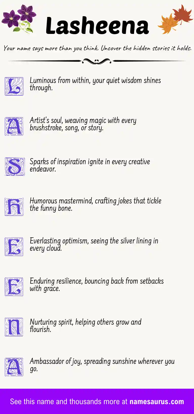 Acrostic poem about Lasheena.