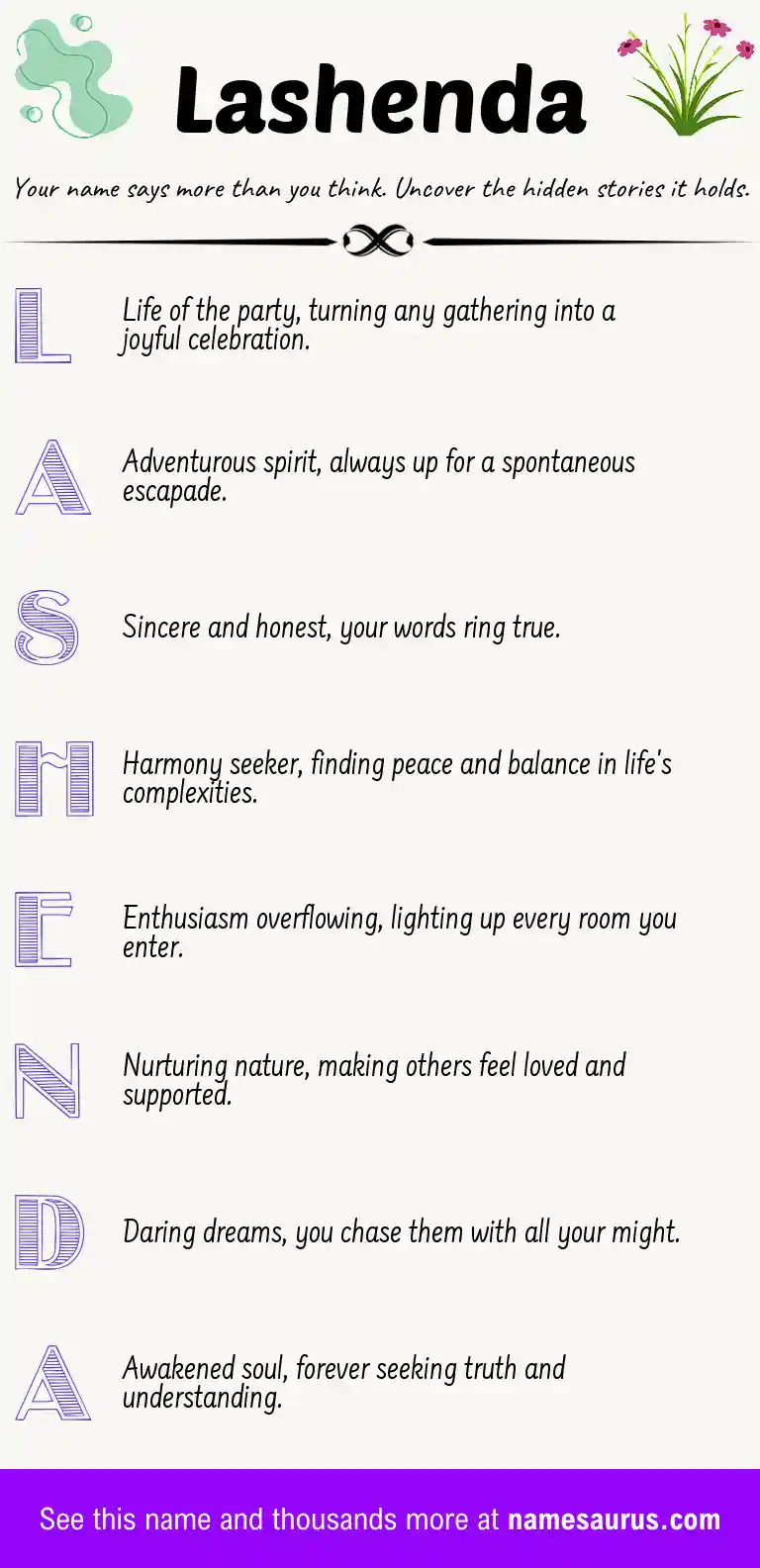 Acrostic poem about Lashenda.