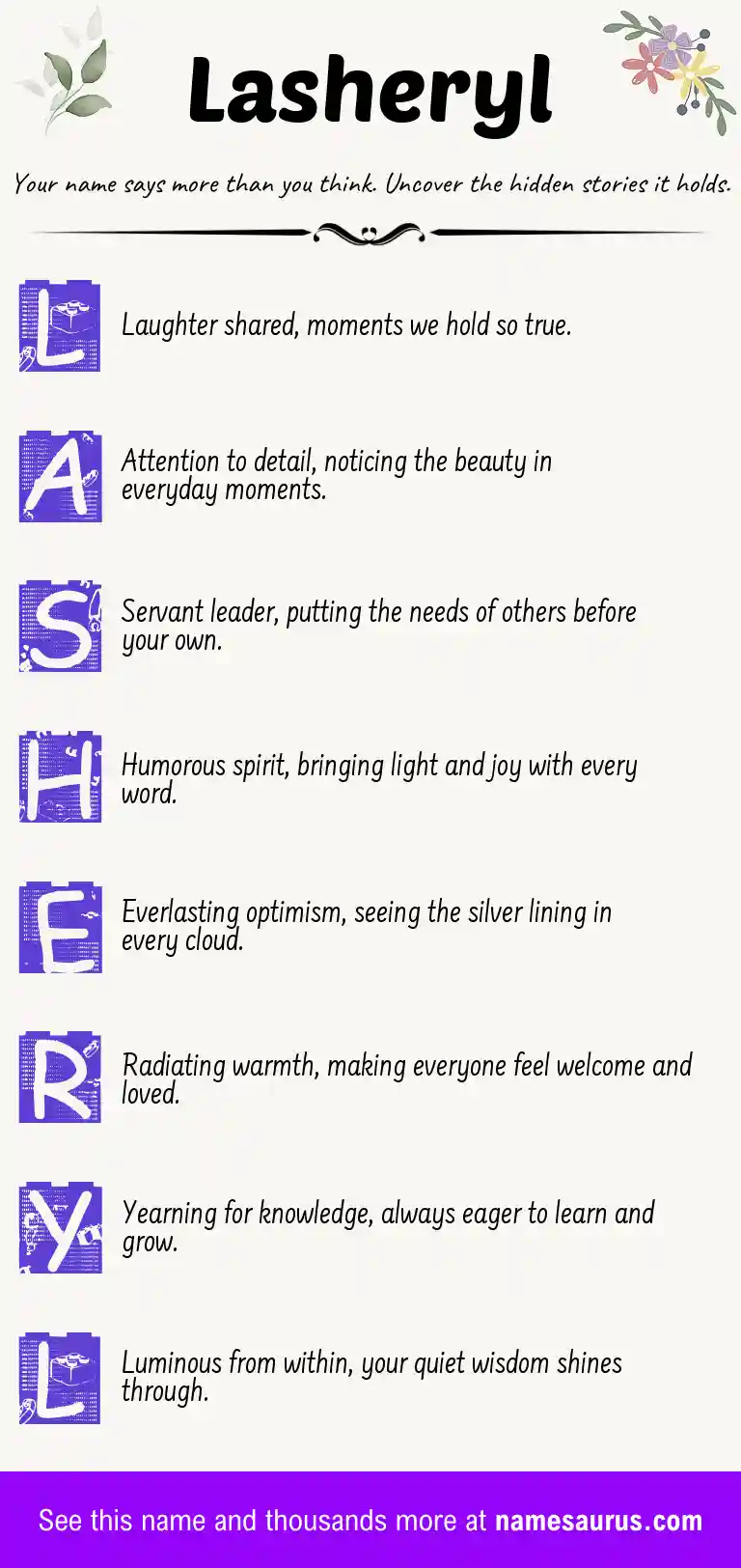 Acrostic poem about Lasheryl.