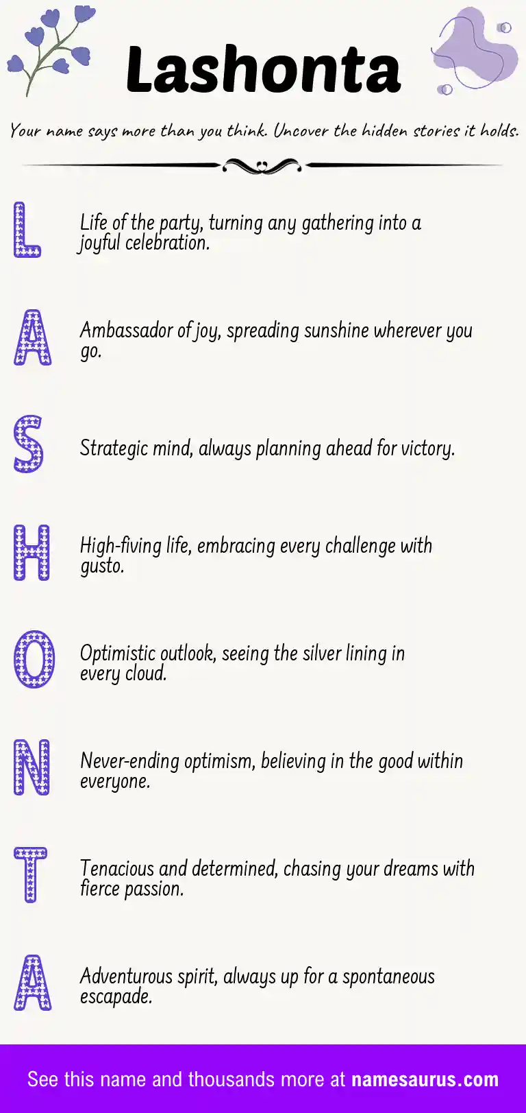 Acrostic poem about Lashonta.
