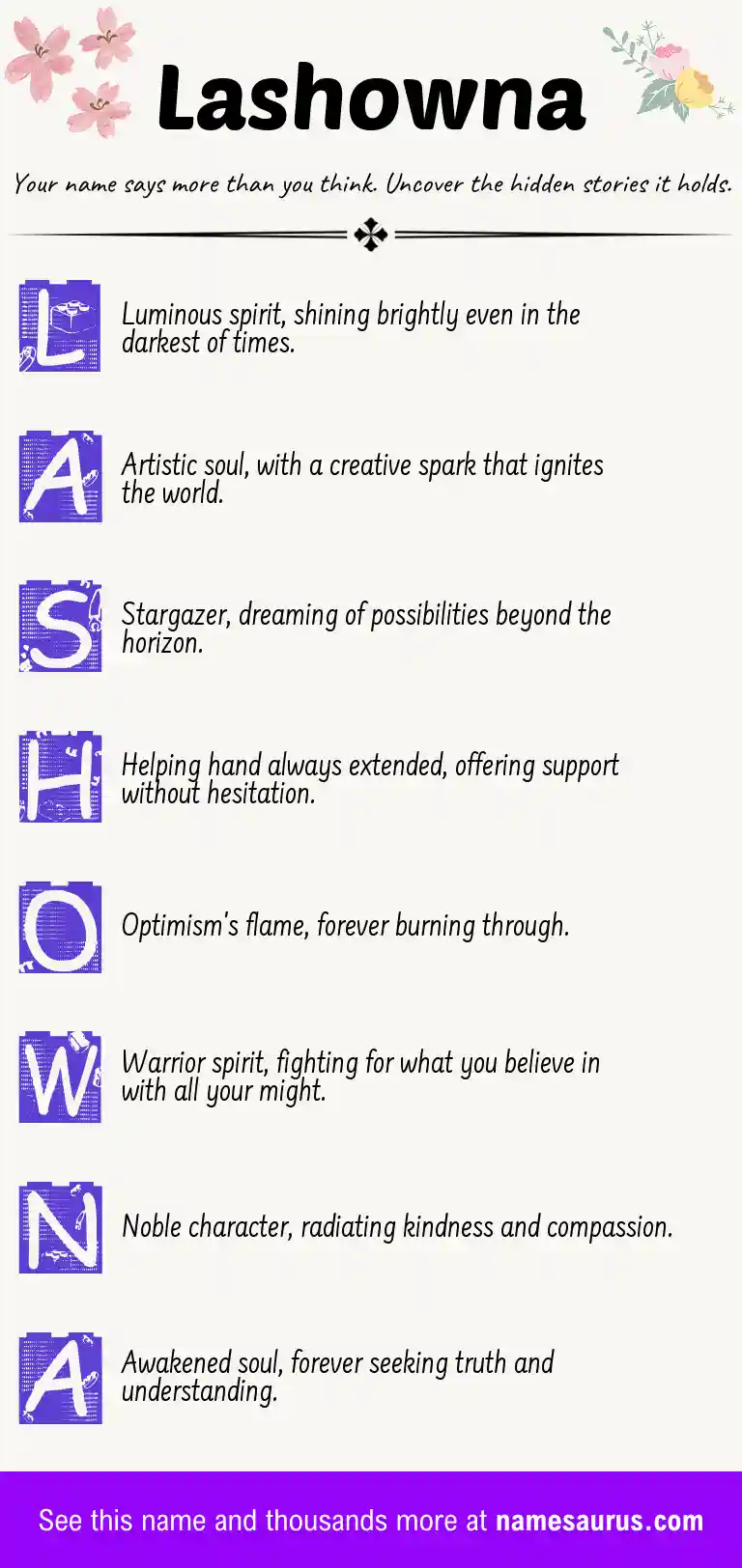 Acrostic poem about Lashowna.