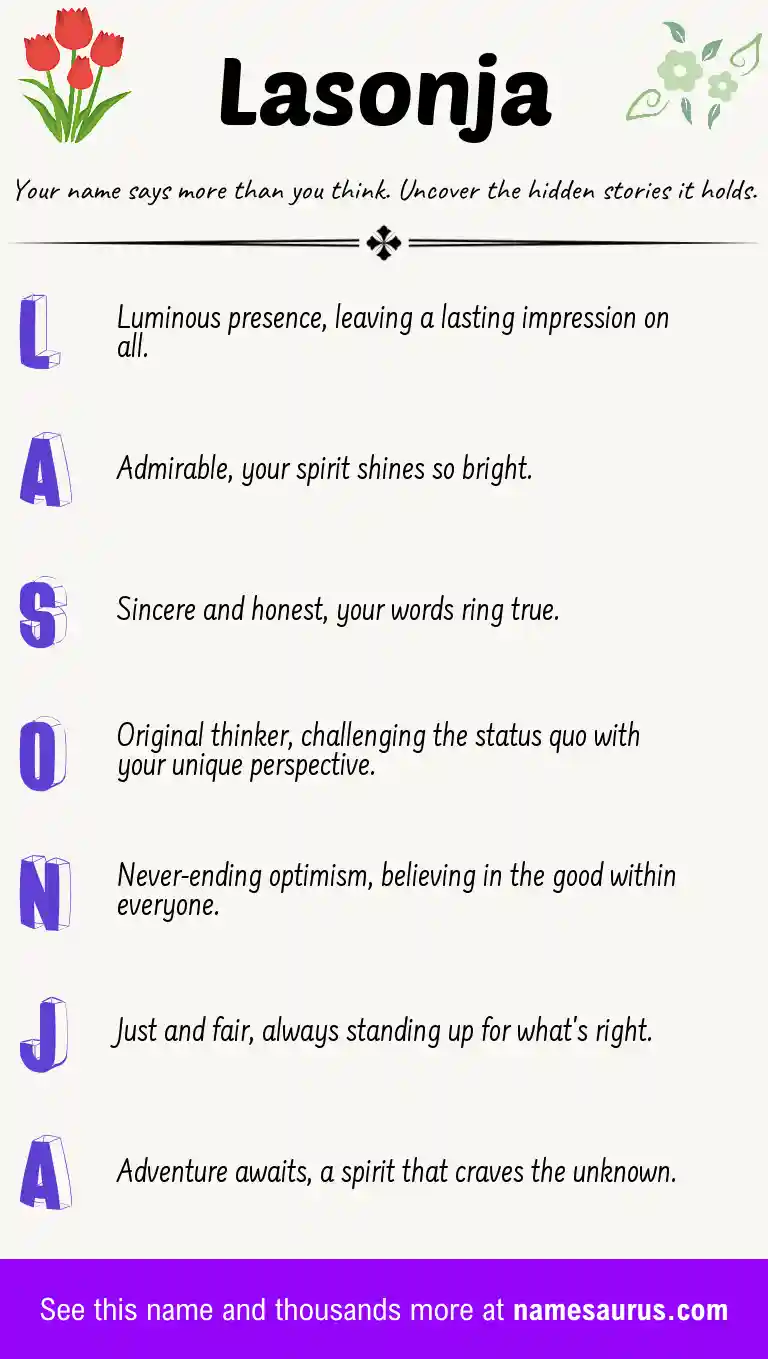 Acrostic poem about Lasonja.