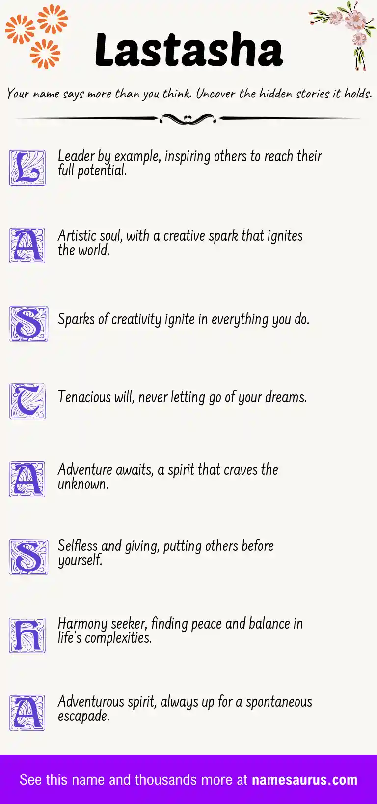 Acrostic poem about Lastasha.