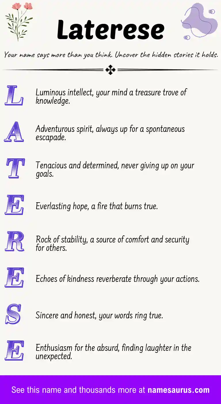 Acrostic poem about Laterese.