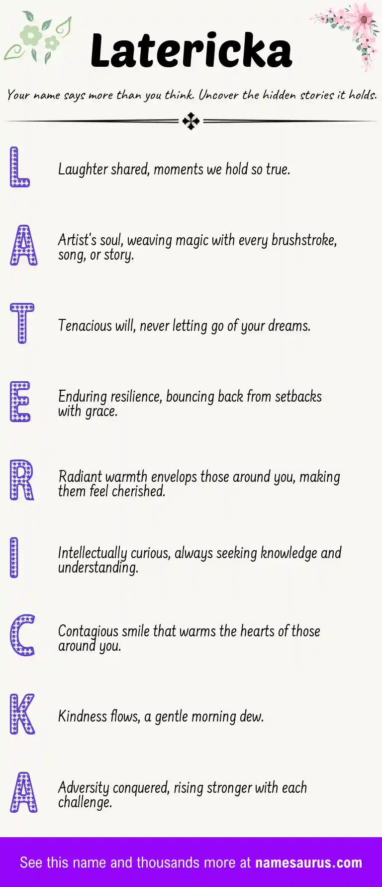 Acrostic poem about Latericka.