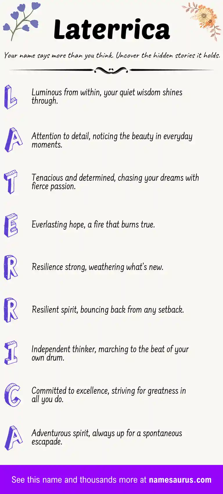 Acrostic poem about Laterrica.