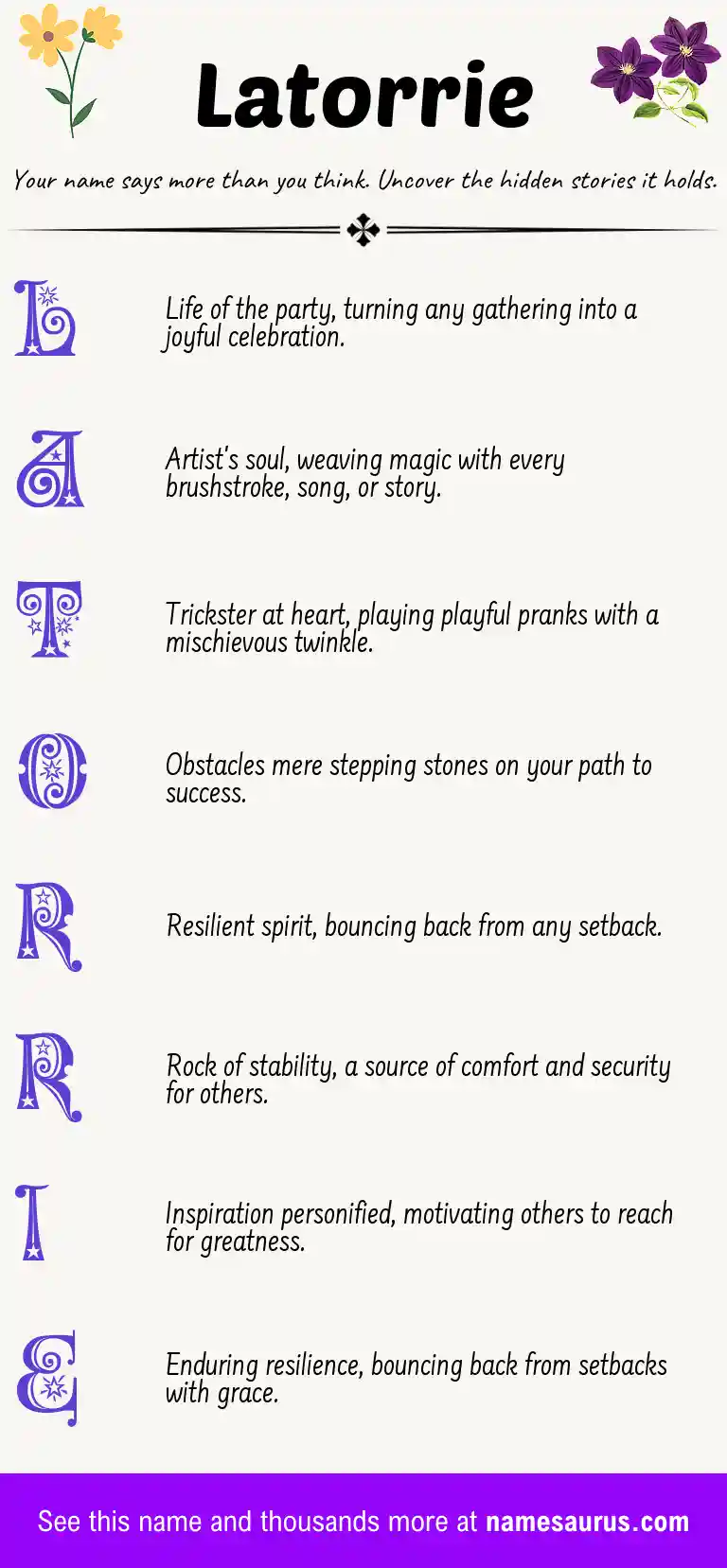 Acrostic poem about Latorrie.