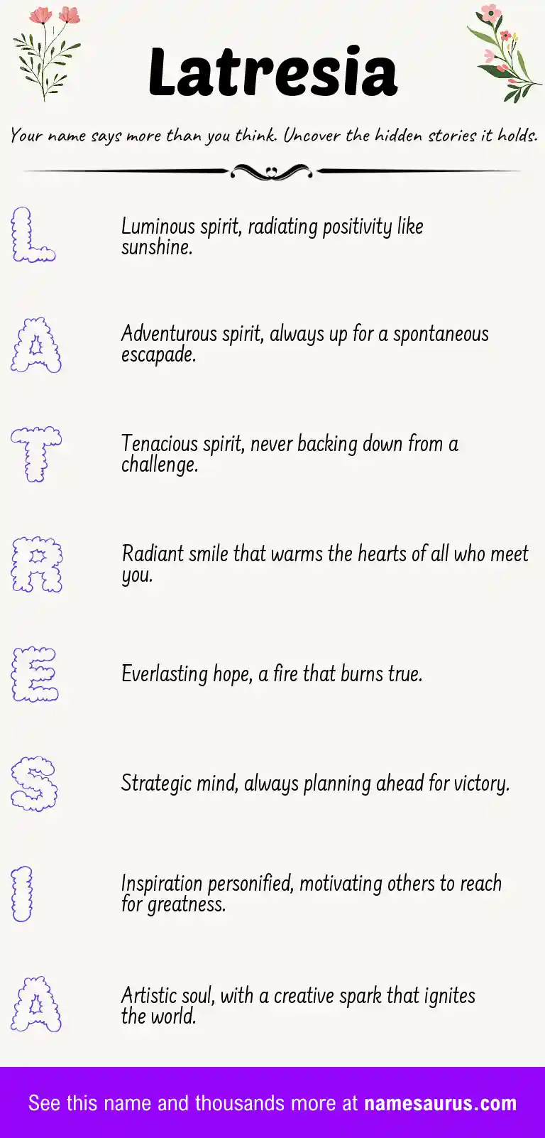 Acrostic poem about Latresia.