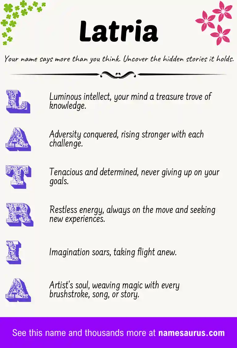 Acrostic poem about Latria.