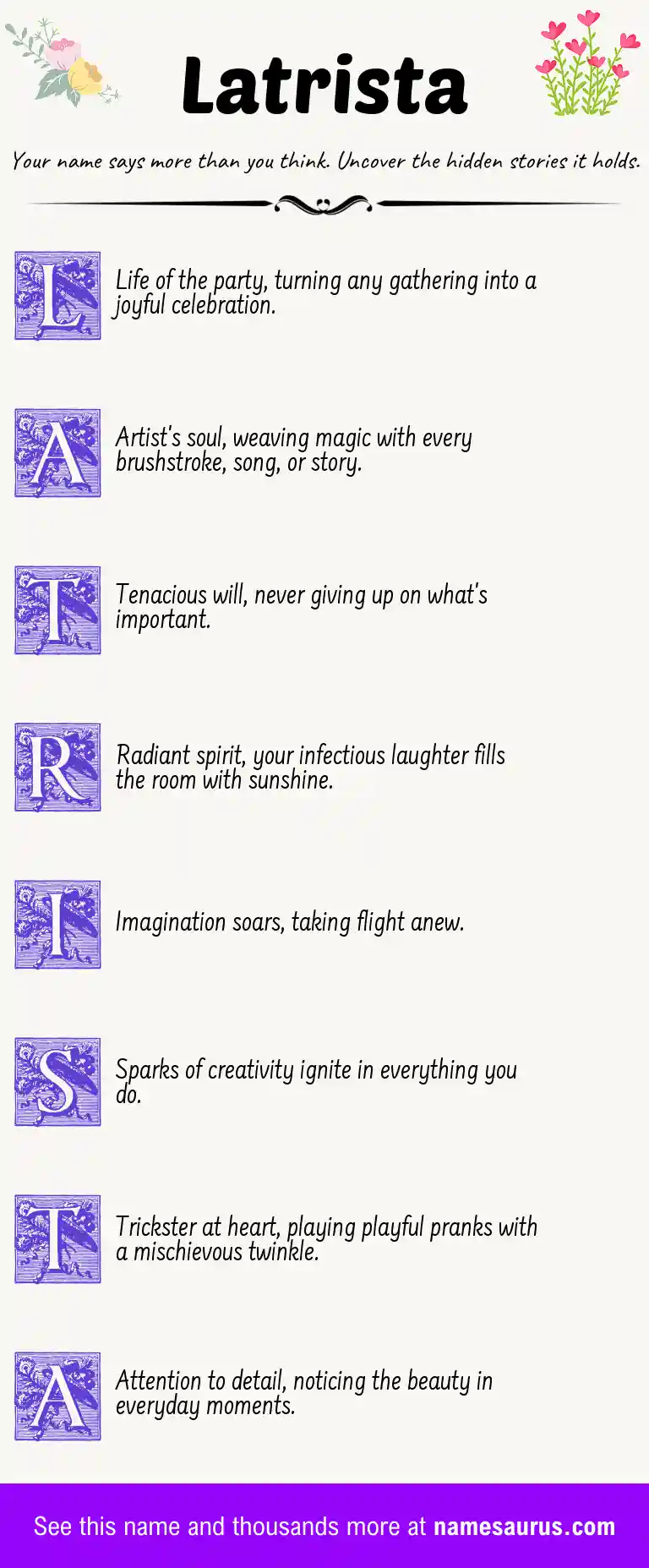 Acrostic poem about Latrista.