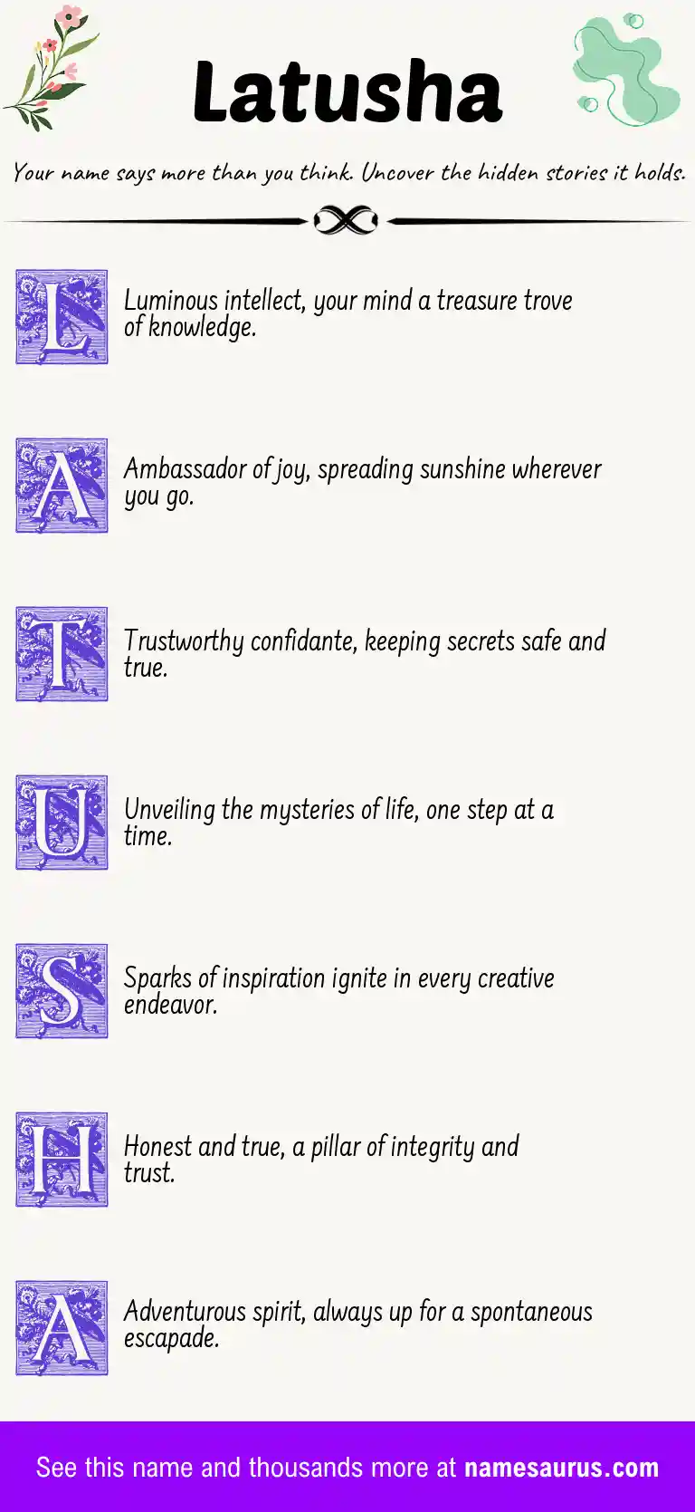 Acrostic poem about Latusha.