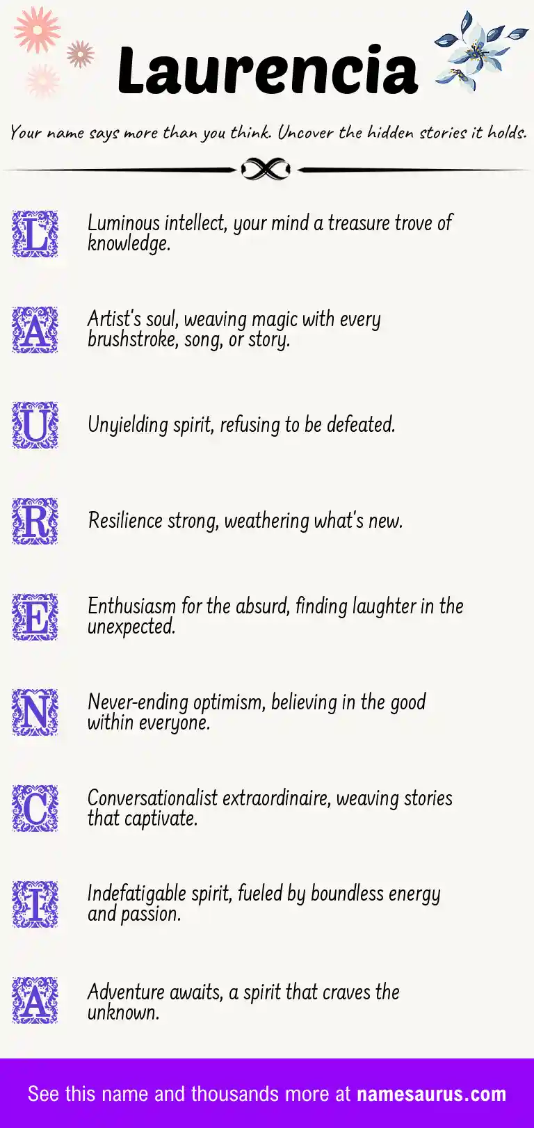 Acrostic poem about Laurencia.