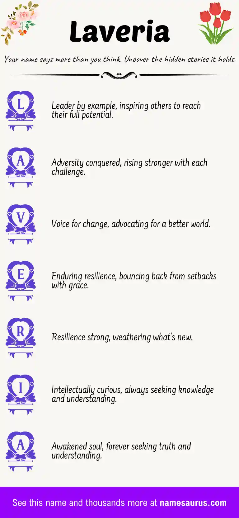Acrostic poem about Laveria.