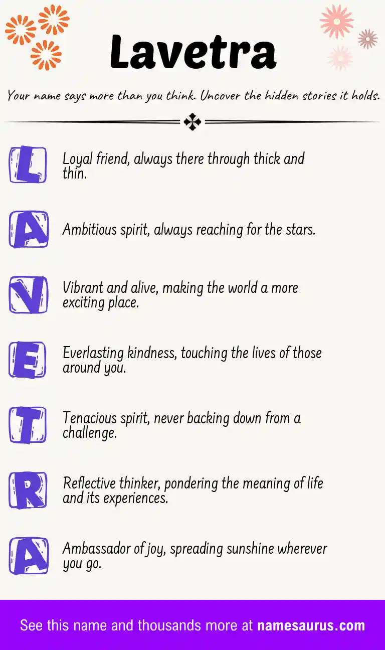 Acrostic poem about Lavetra.