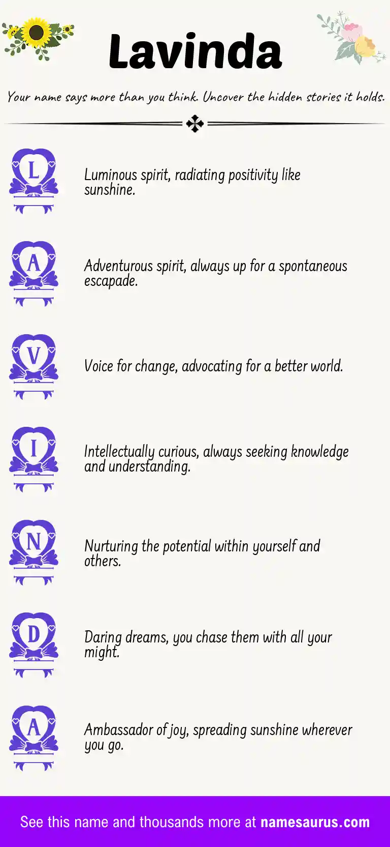 Acrostic poem about Lavinda.