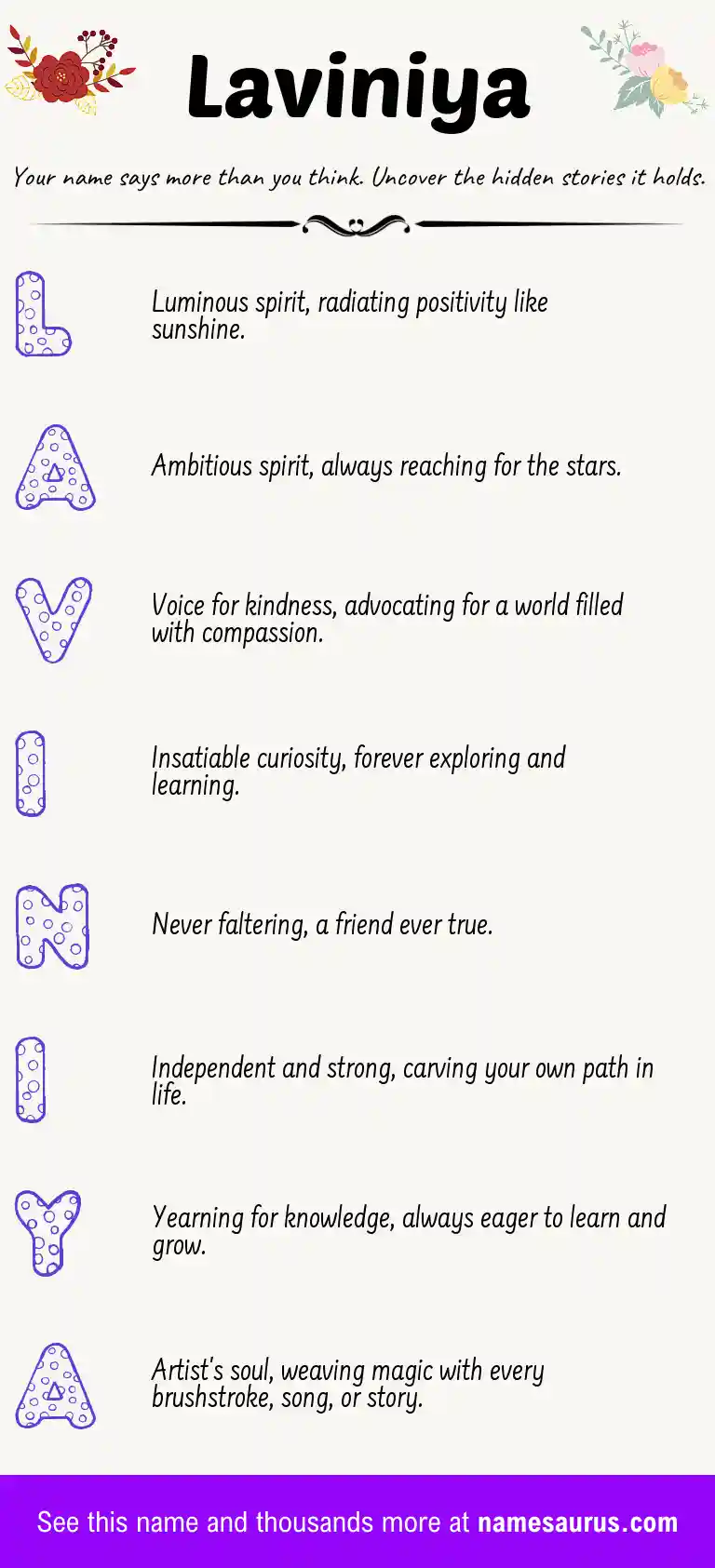 Acrostic poem about Laviniya.