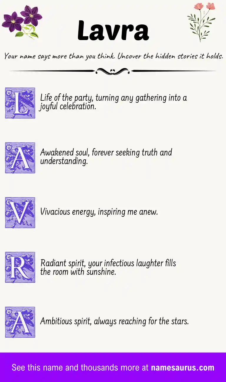 Acrostic poem about Lavra.