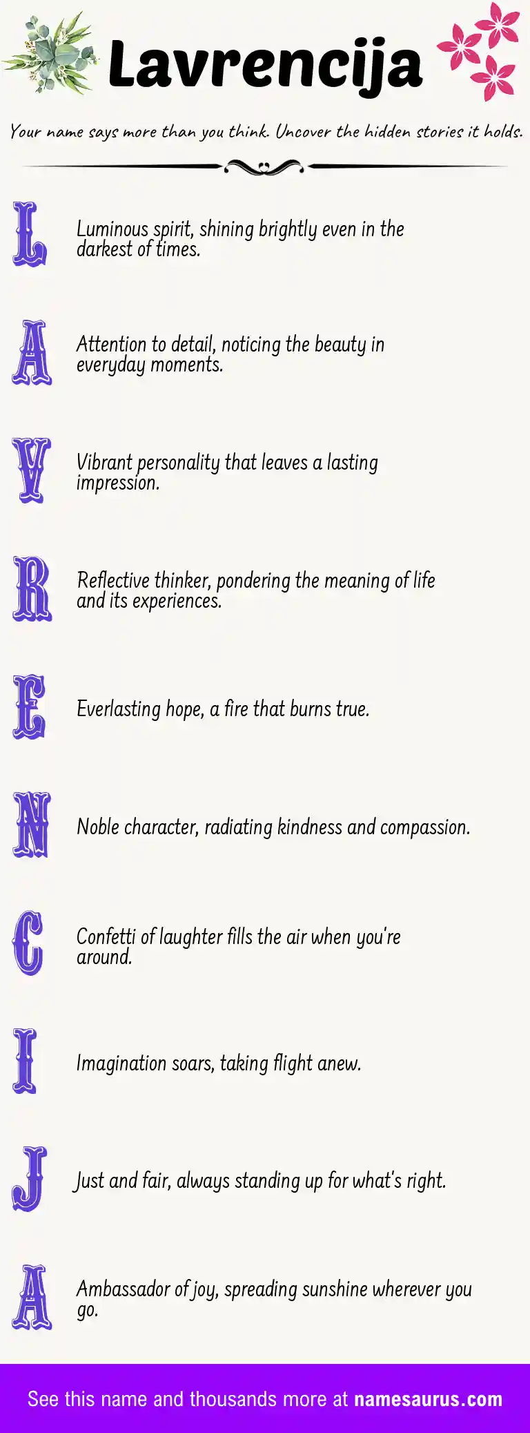 Acrostic poem about Lavrencija.