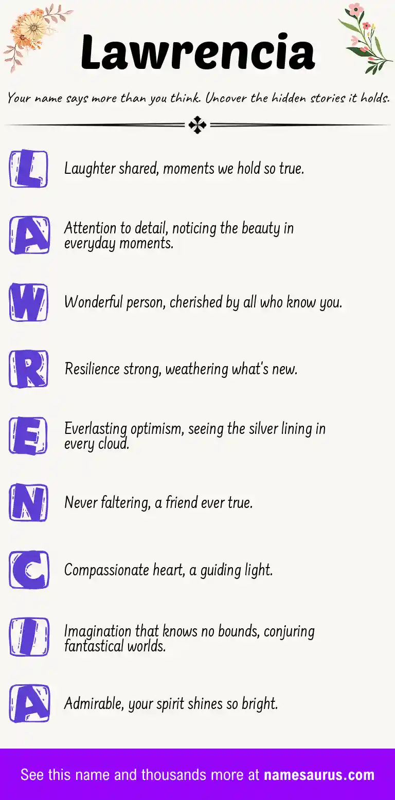Acrostic poem about Lawrencia.