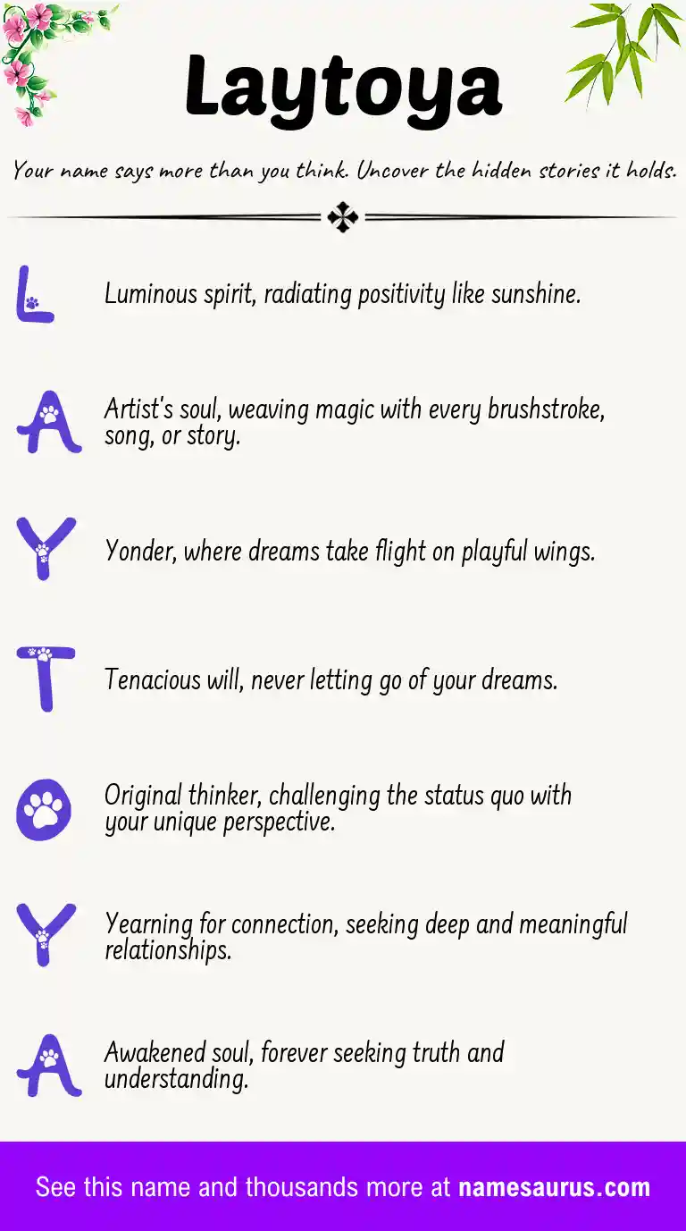 Acrostic poem about Laytoya.