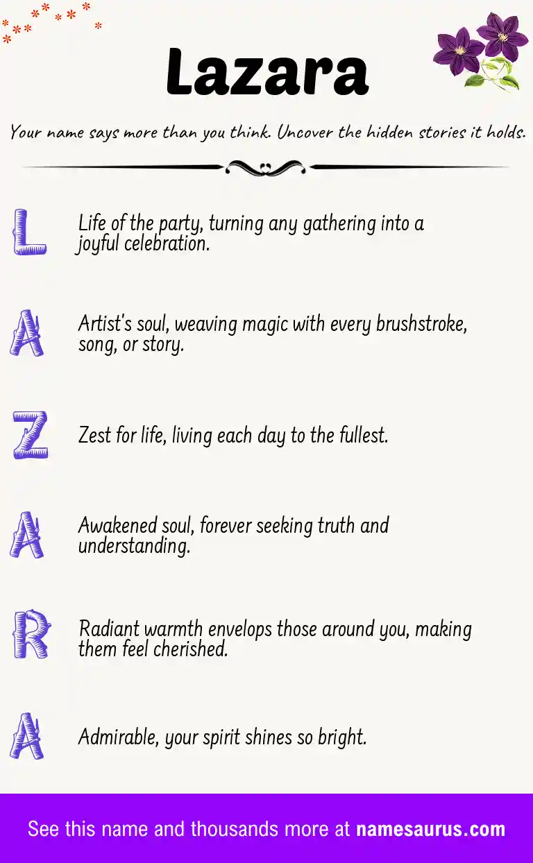 Acrostic poem about Lazara.