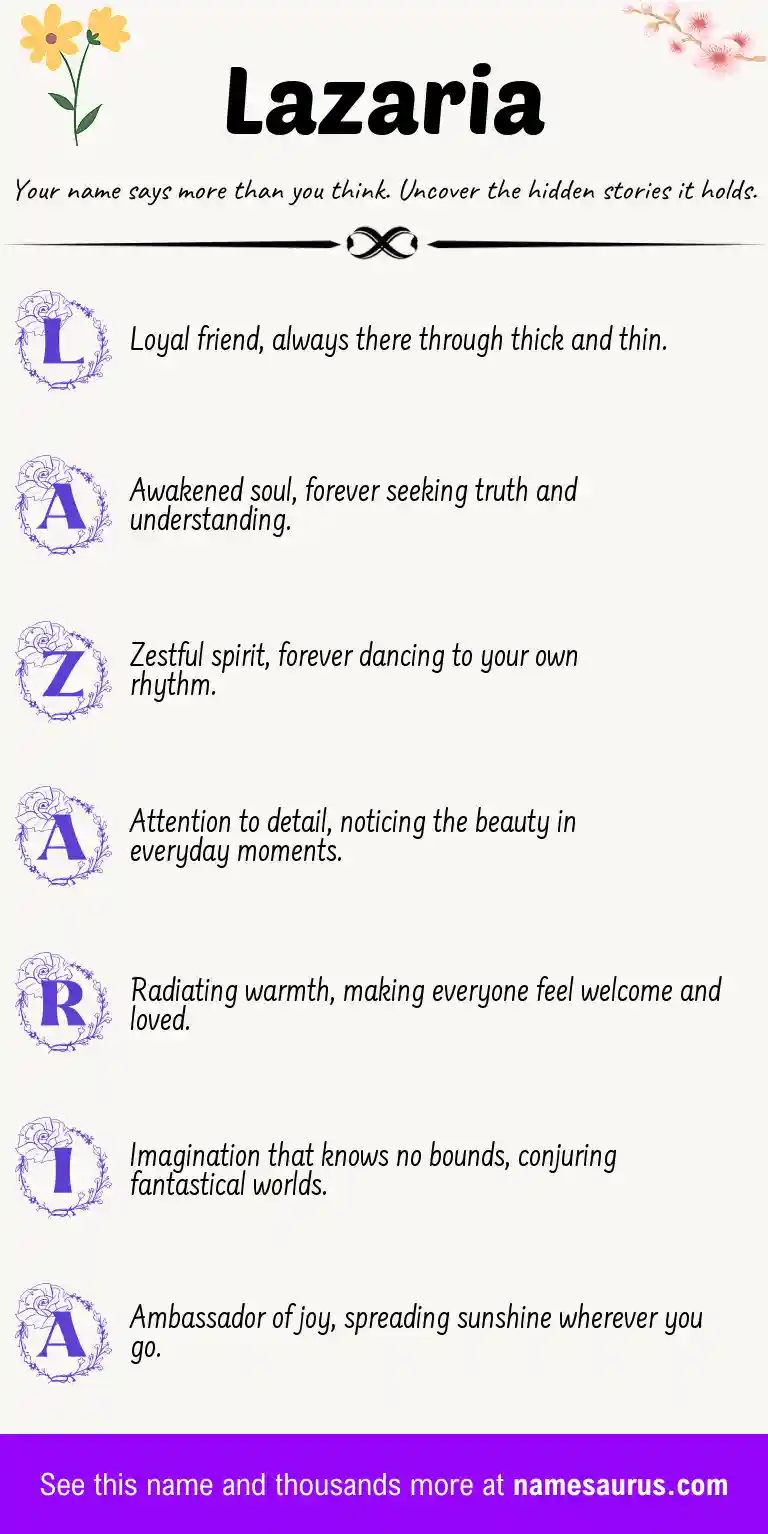 Acrostic poem about Lazaria.