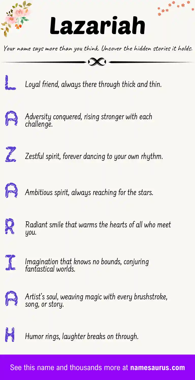 Acrostic poem about Lazariah.