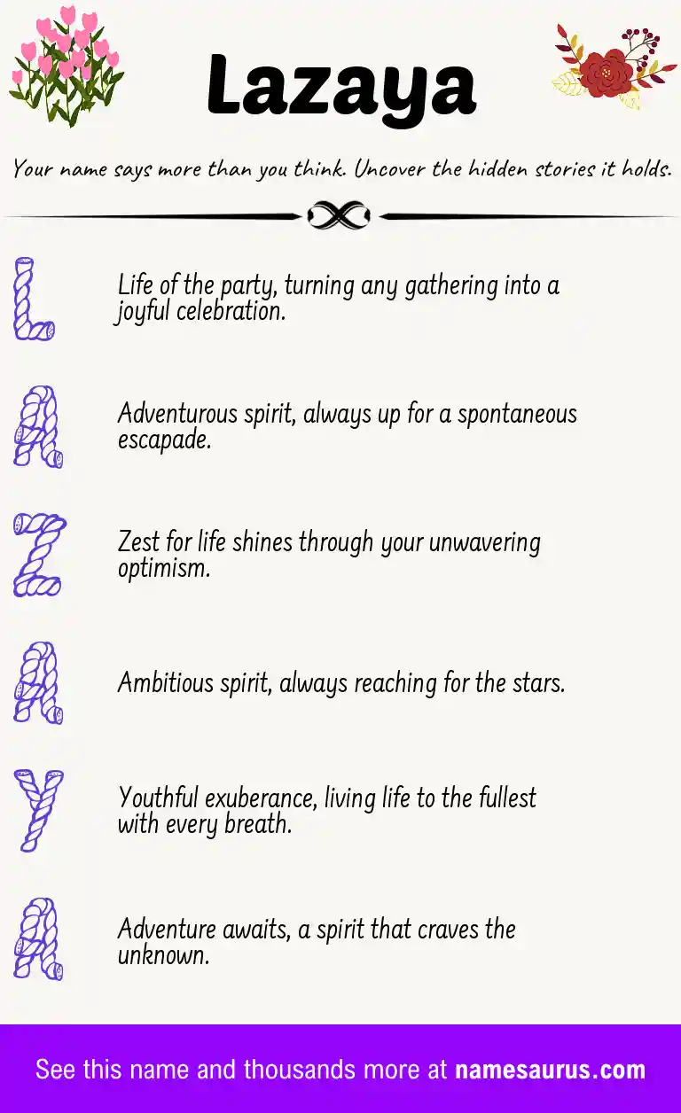 Acrostic poem about Lazaya.