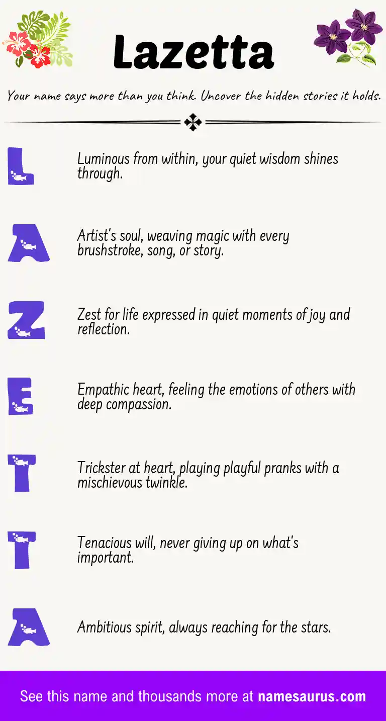 Acrostic poem about Lazetta.