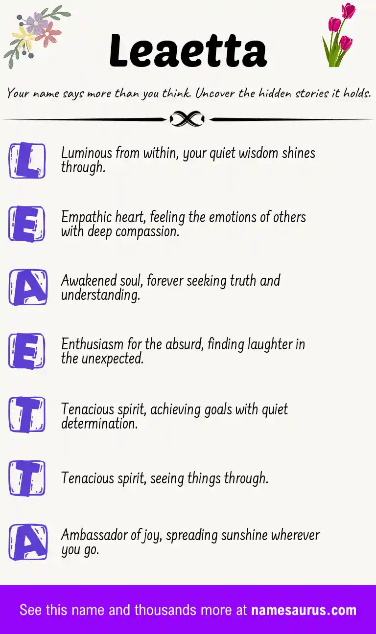 Acrostic poem about Leaetta.