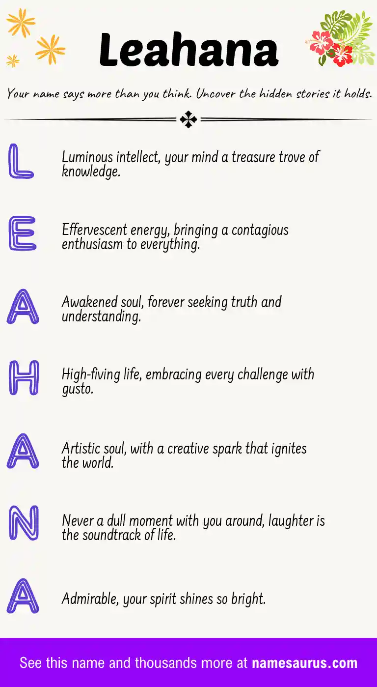 Acrostic poem about Leahana.