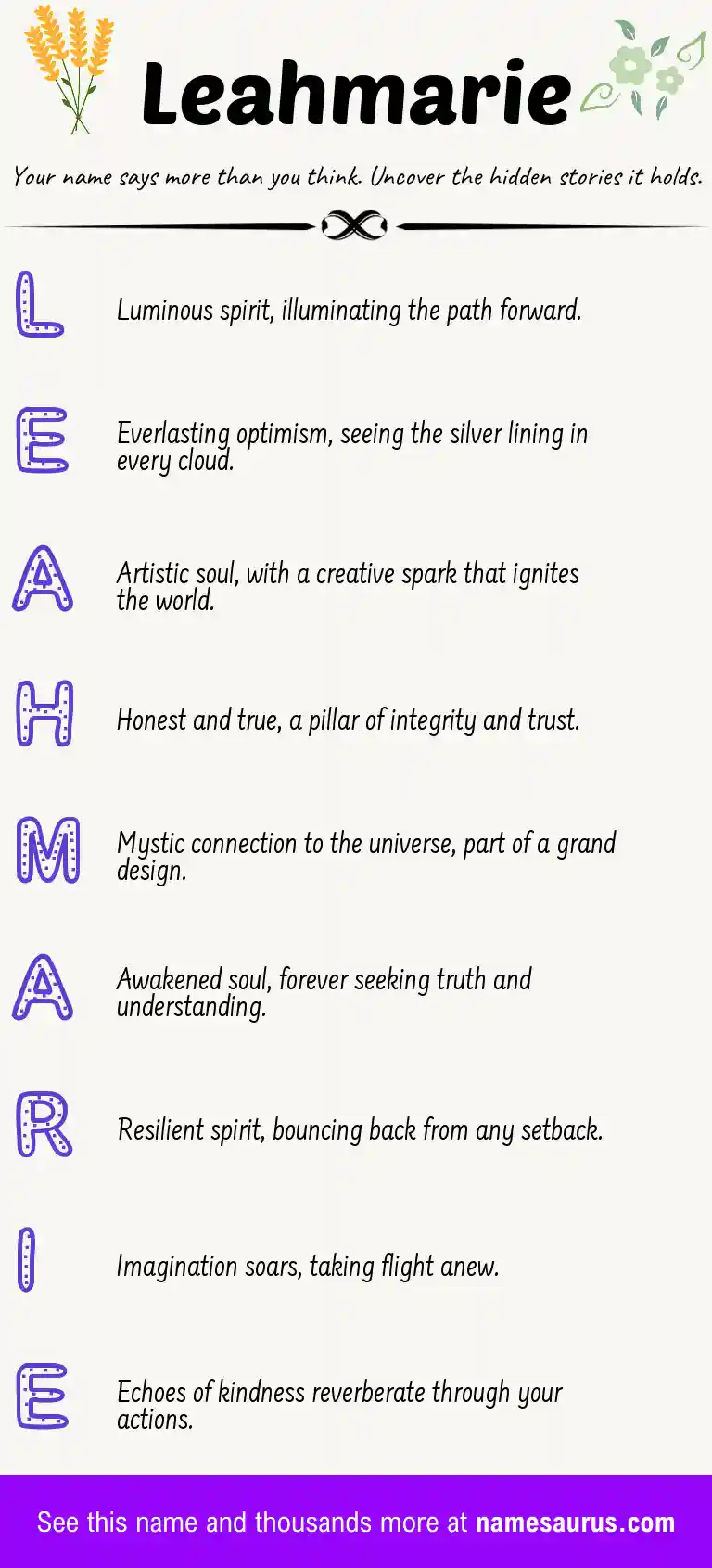 Acrostic poem about Leahmarie.